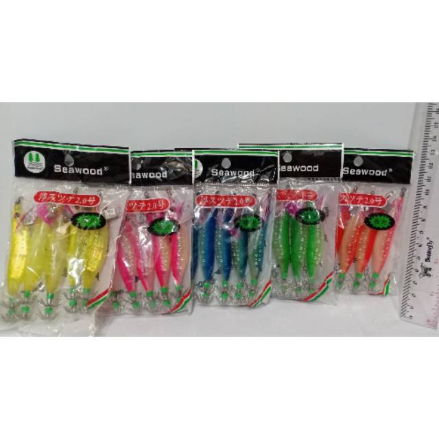 SEAWOOD SQUID JIG 2.0 7.5CM 9.5GRAM HARDLURE UMPAN SEAWOOD UDANG FIBER UMPAN CUMI UMPAN SOTONG UMPAN