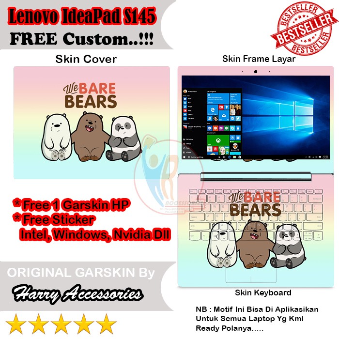Original Garskin Laptop Full Body Lenovo IdeaPad S145 14inch Motif Bear Bisa Custom Gambar Kamu