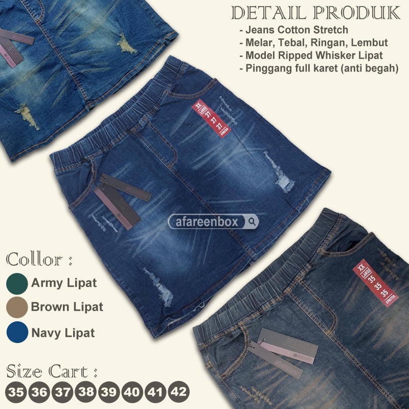 AFAREEN - Rok Mini Jeans Wanita Jumbo Rok Pendek Jeans Melar Pinggang Karet Skrit Korean Big Size 35-42