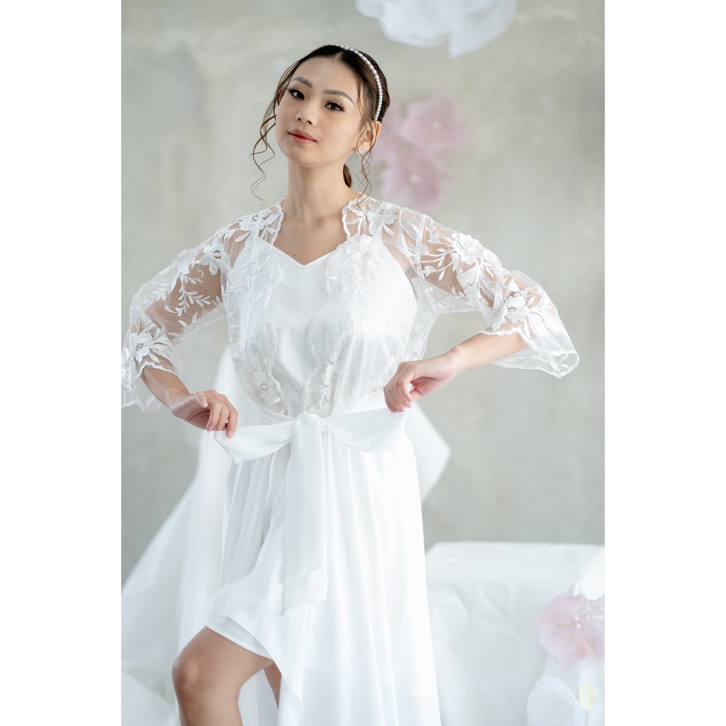 Lace Ashera Asymmetric Robe - FAE Collection- Kimono Pengantin Bride Robe Maternity Robe Premium 3D Brokat Wedding Robe