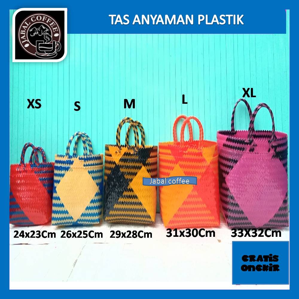 Tas Anyaman Plastik Besar Ukuran 29 X 28 Cm / Tas Anyaman Plastik Kotak Murah / Tas Belanja Anting 01