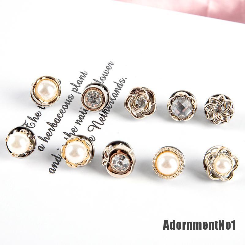 (Adornmentno1) 10pcs / Set Bros Pin Aksen Mutiara + Berlian Imitasi Untuk Wanita