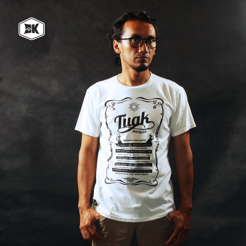 BK ETHNIC | Kaos T-Shirt Etnis Suku Batak |Kaos Basic Batak | TUAK PARMITU PUTIH