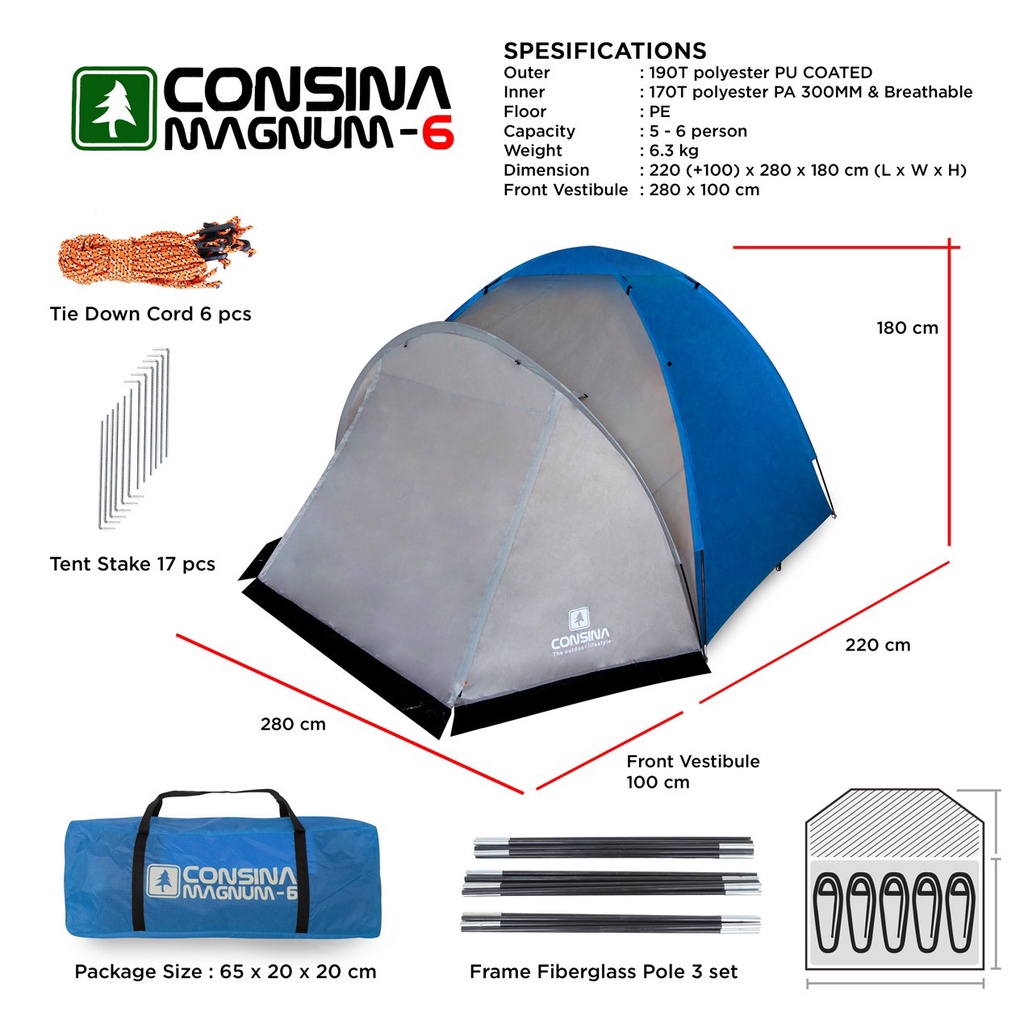 Consina Tent Magnum 6 Tenda Camping Outdoor Gunung Outbound | 6 Orang