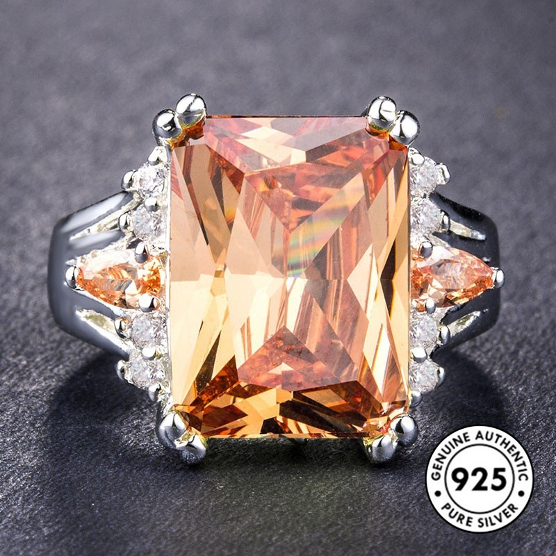 Cincin Sterling Silver 925 Dengan Permata Kotak Warna-Warni Mewah Untuk Wanita