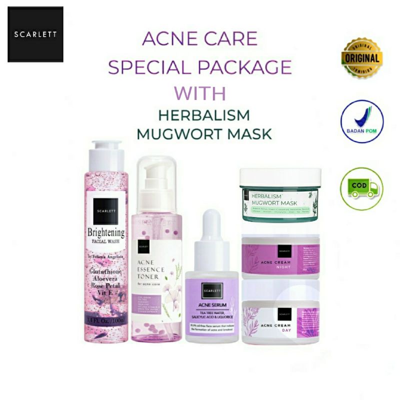 PAKET SCARLETT 6 IN 1 ACNE SERIES & HERBALISM MASK