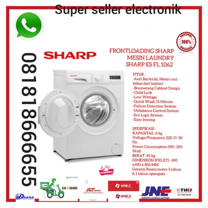 MESIN CUCI FRONT LOADING SHARP ESFL 1062 ESFL1062 MESIN CUCI LAUNDRY