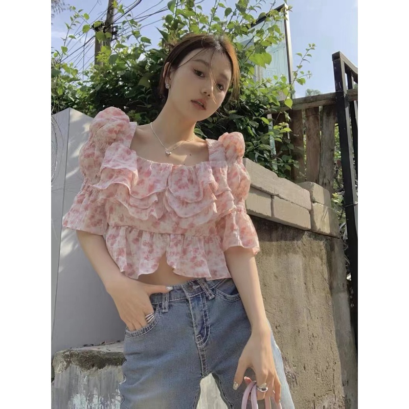 Korean Crop Top Pile Mode Atasan Wanita Kekinian 2771