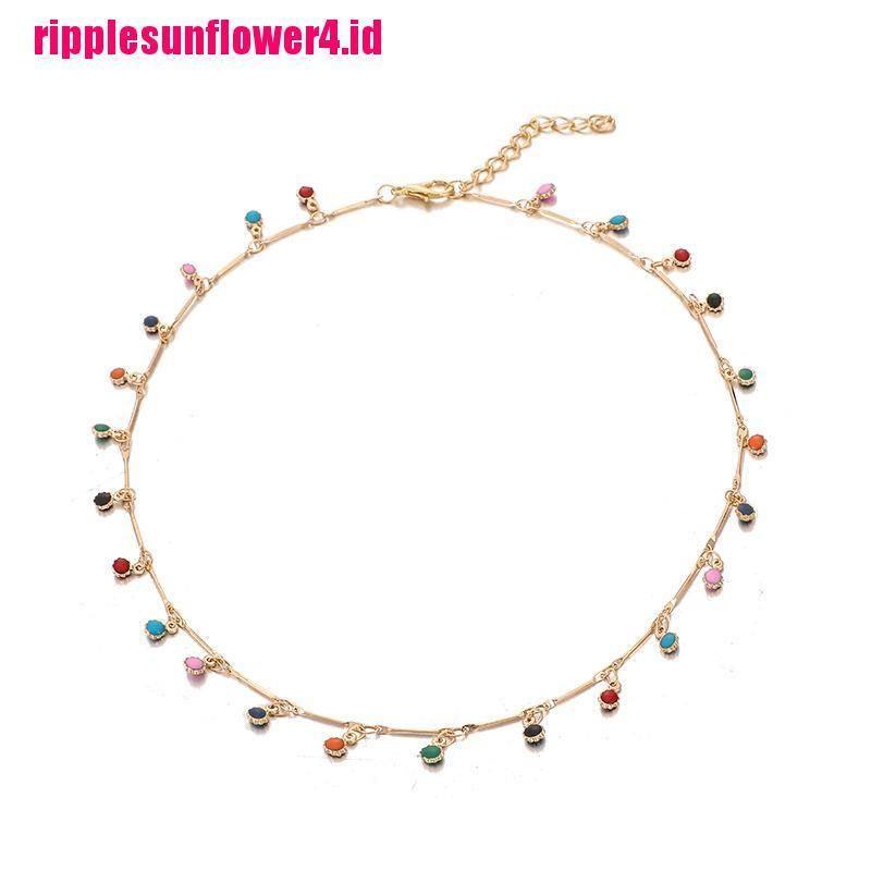 Kalung Choker Dengan Liontin Manik-Manik Rumbai Warna-Warni Gaya Boho