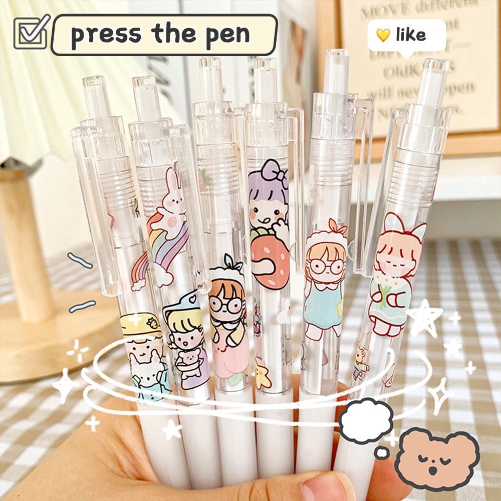 Refill Pulpen Transparan 0.5mm Motif Kartun Perempuan Untuk Stationery Kantor