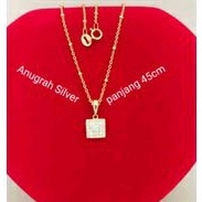 (COD)Kalung perak asli 925 Jedar + liontin kotak remaja/dewasa Rose gold/Silver lapisan emas kuning.