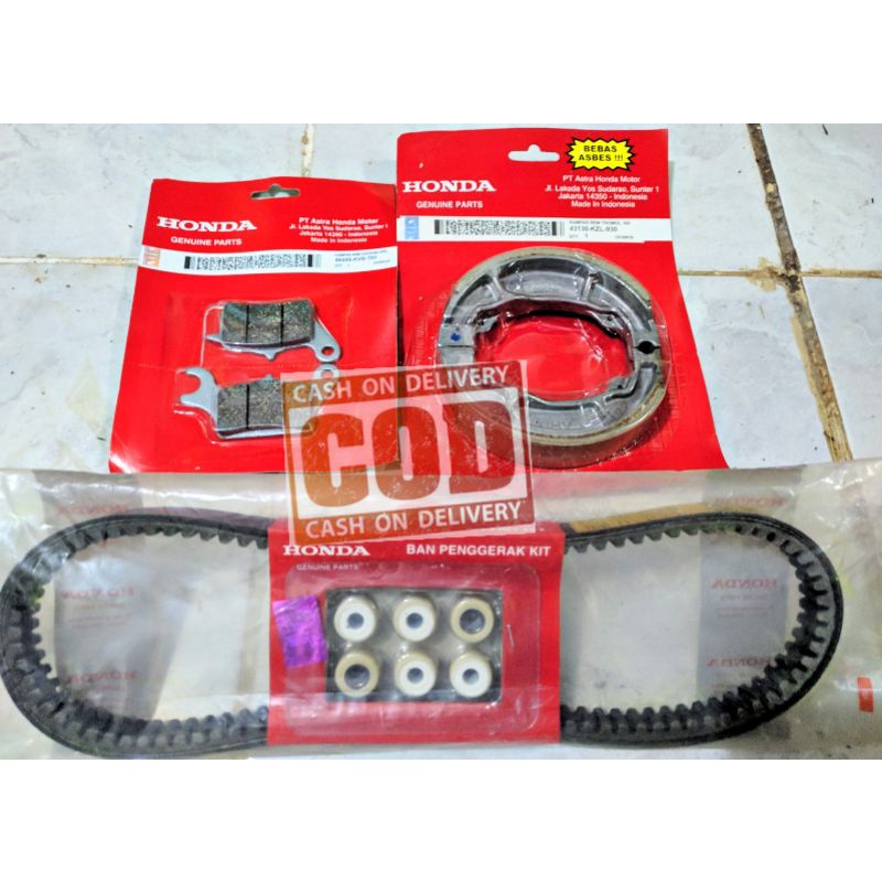 paket Kampas rem belakang depan Vanbelt+Roler Honda Beat Scoopy Spacy Vario 110 led esp fi karbu bea