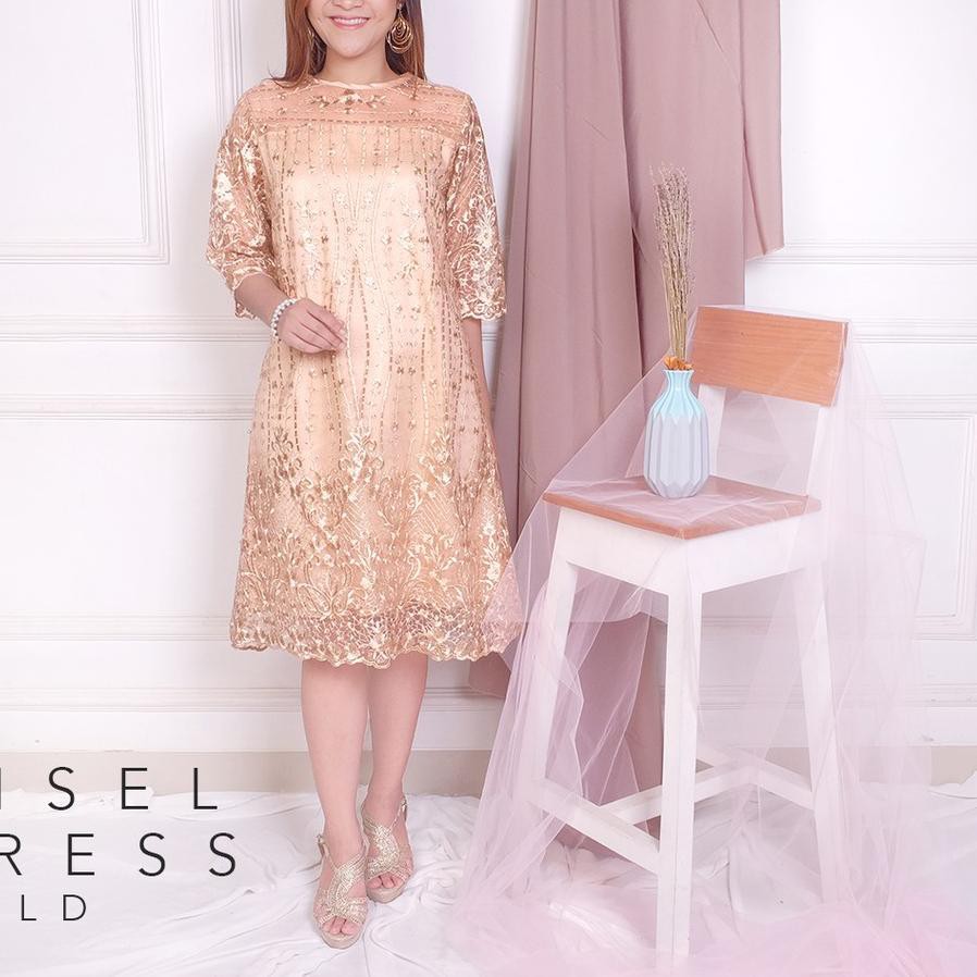 V87 Gisel Dress Pesta Brokat Pendek Bodycon Wanita Import Gaun Pesta Party Dress Wanita Modern Hij