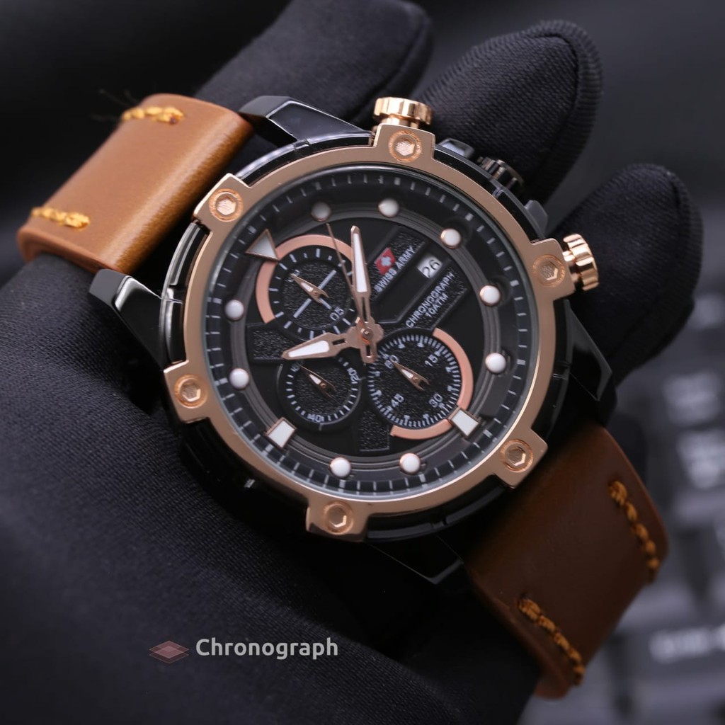JAM TANGAN PRIA KEREN CHRONOGRAPH TALI KULIT