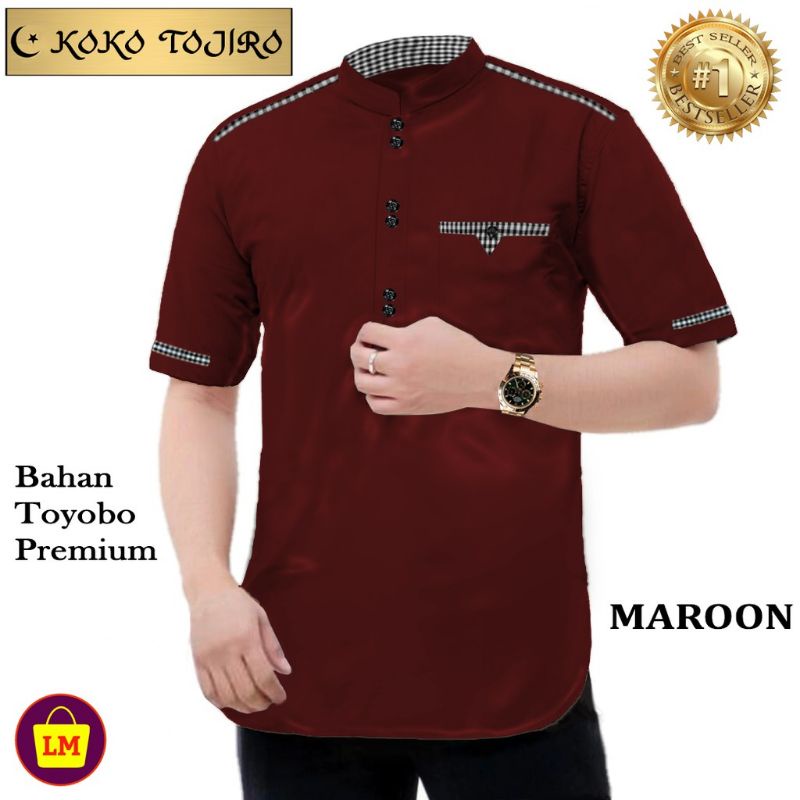 TOJIRO Baju Koko Pakaian Atasan Pria Muslim Dewasa Lengan Pendek Terbaru 2021 Jumbo Kekinian Katun T