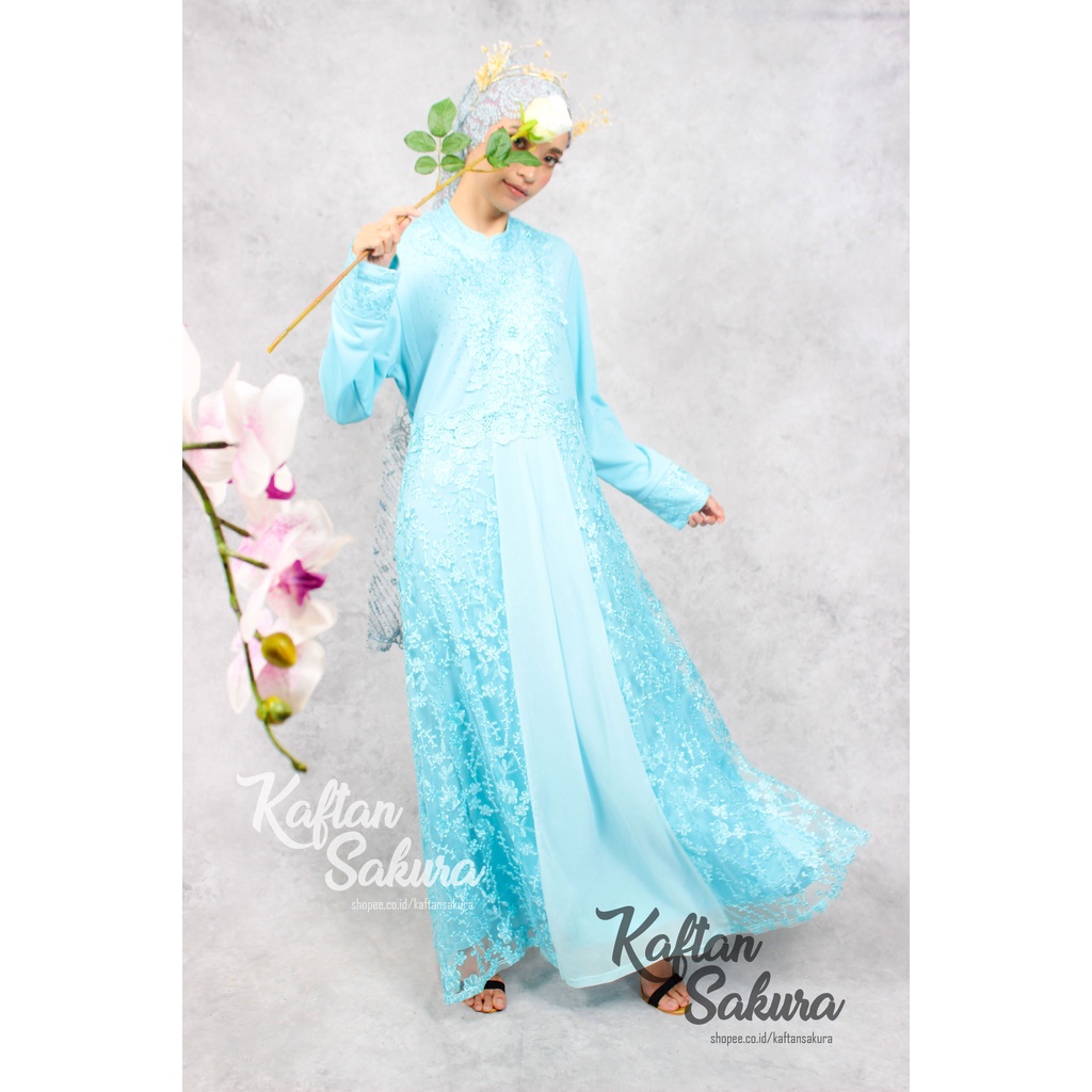 Baju Gamis Wanita Remaja Dewasa Terbaru kombinasi Tile Bordir Bahan Premium Mewah Gamis Busui untuk Pesta Kondangan Lebaran ukuran all size warna salem biru abu abu