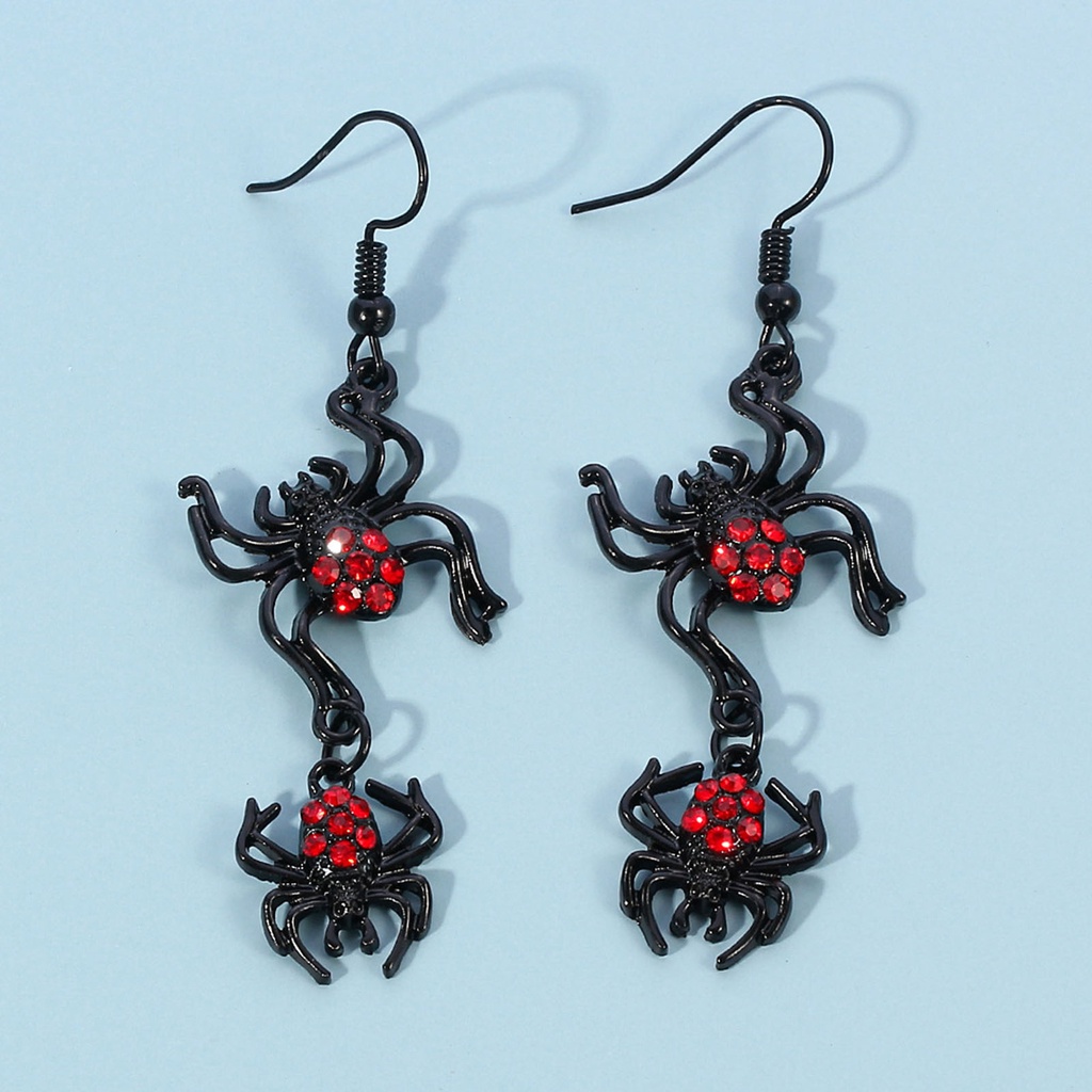 Hu Hu Hu Hu Hu Alat Bantu Pasang Kacamata♡ Kalung Dan Anting Bentuk Sarang Laba-Laba Aksen Berlian Imitasi Warna Merah Gaya Punk Gothic Untuk Pesta Halloween