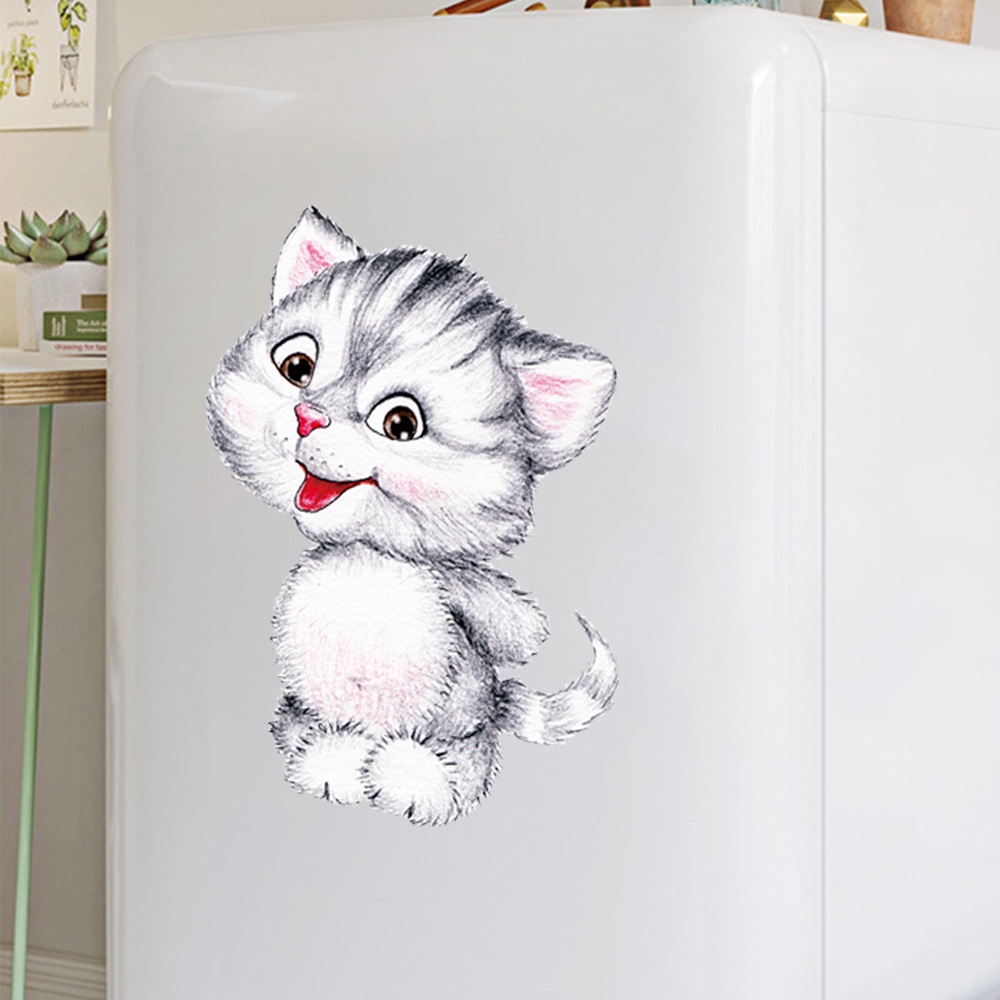 Simulasi Kucing Toilet Kulkas Stiker Dekorasi/Removable Wall Stickers Decoration/Kartun Lucu Kitten Stiker Decor/Tahan Air Self-Adhesive Kamar Mandi Stiker Decor