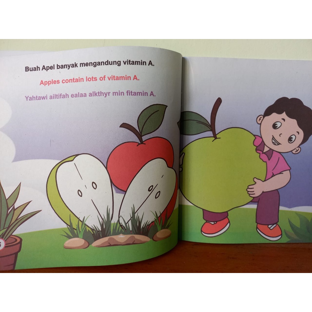 Buku Cerita Anak Bergambar Tema Buah 3 Bahasa Indonesia - Inggris - Indonesia Full Color