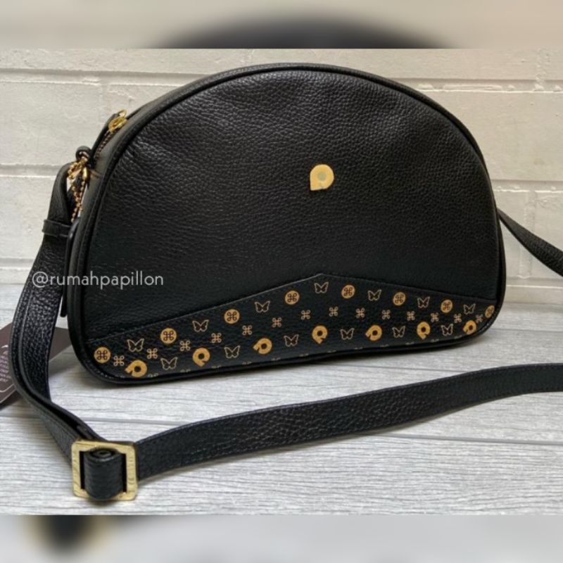 Tas Selempang Wanita Kulit Asli Papillon Original / K3475 Hitam Motif
