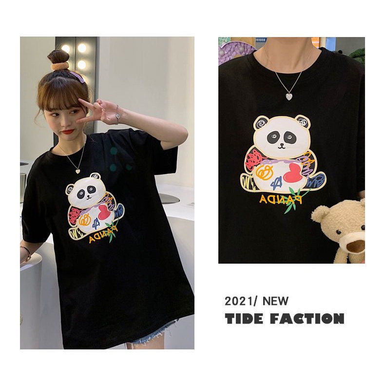 THISTLE - Oversize Tee Tshirt Wanita Model Longgar Motif Panda Rainbow