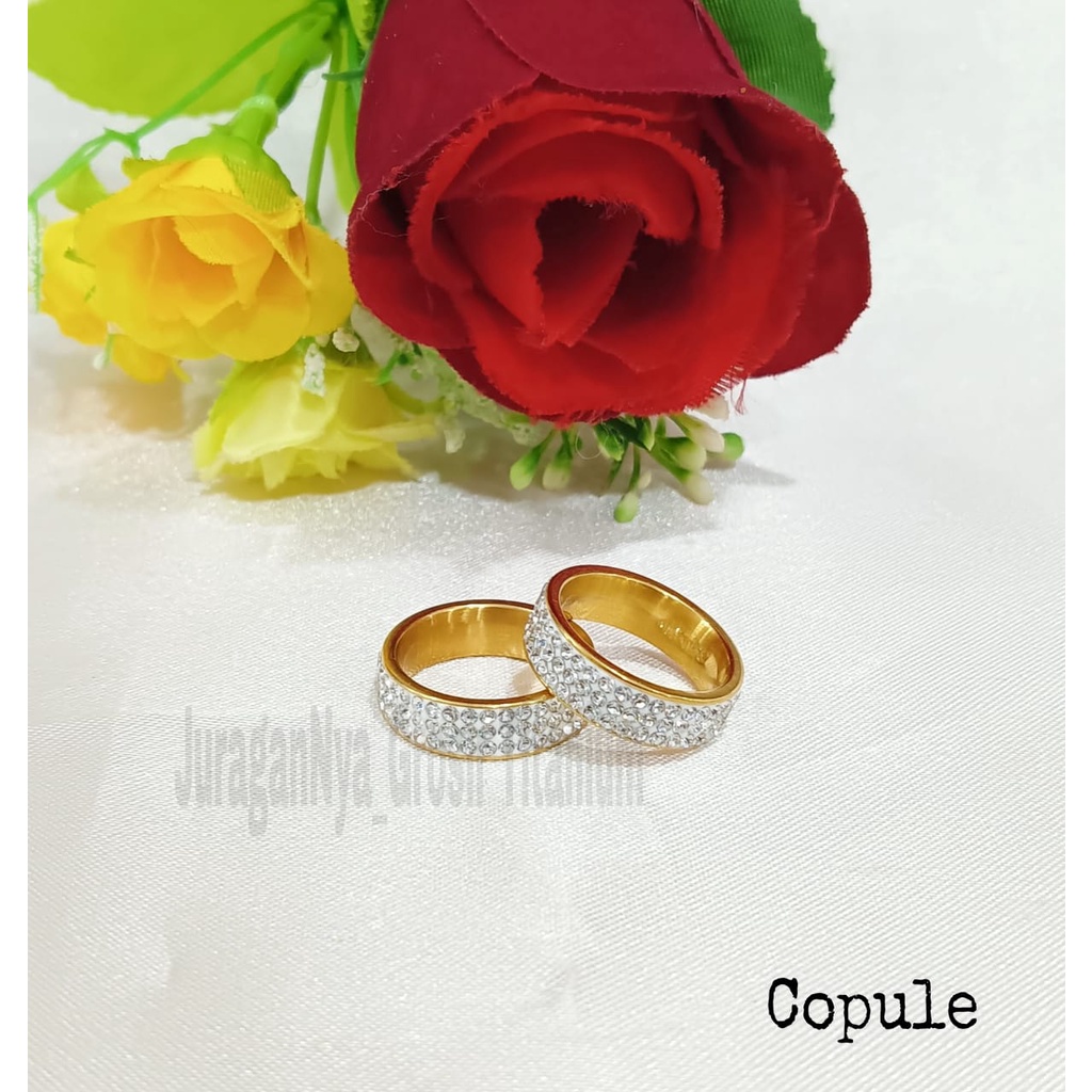 CINCIN Titanium FULL DIAMOND COUPLE/PASANGAN SUPER perhiasan fashion Korea anti karat&amp;anti luntur