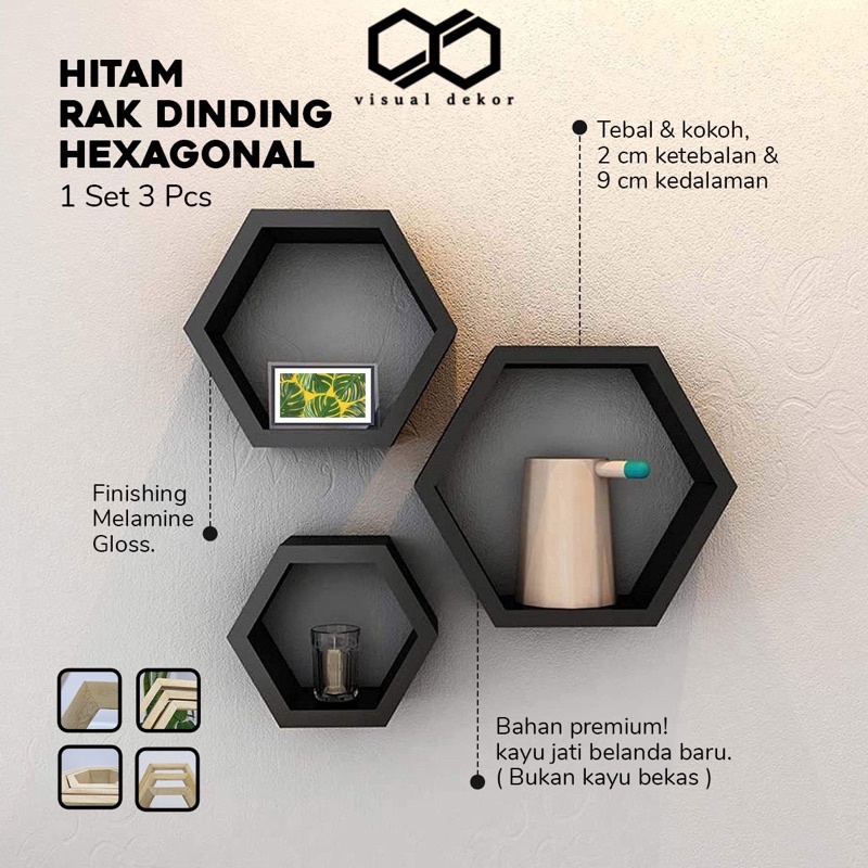 Rak Dinding Hexagonal Gantung Hiasan Dinding Dekorasi Kamar Tidur