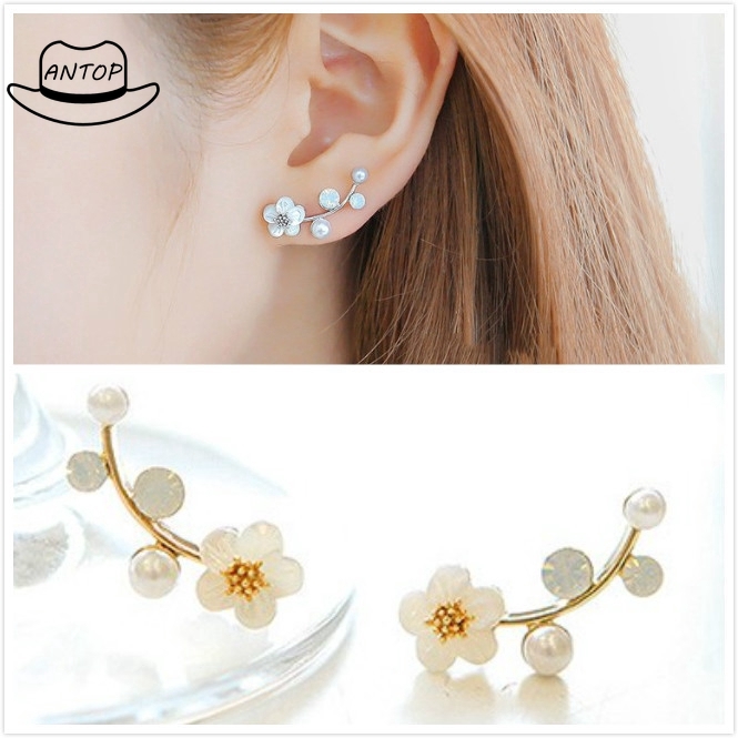 Antop！[Bayar Di Tempat] Korea Anting Tusuk Wanita Elegan dengan Hiasan Kristal Berlian Imitasi