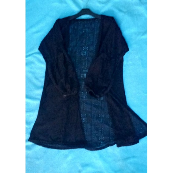 Cardigan Brokat Lengan Balon/Kardigan Burkat/Kardi Brukat/Outer Long Cardi-Hitam