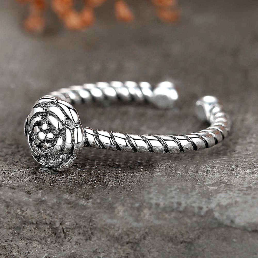 cincin perak 925 asli untuk wanita/Cincin yang Dapat Disesuaikan Rose Retro Jewellery JZ00055