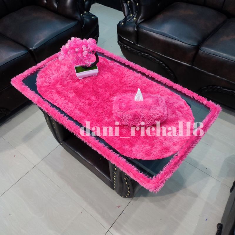Taplak meja kaca ruang tamu / Taplak+Bando+Tisu / Bando kaca meja ruang tamu