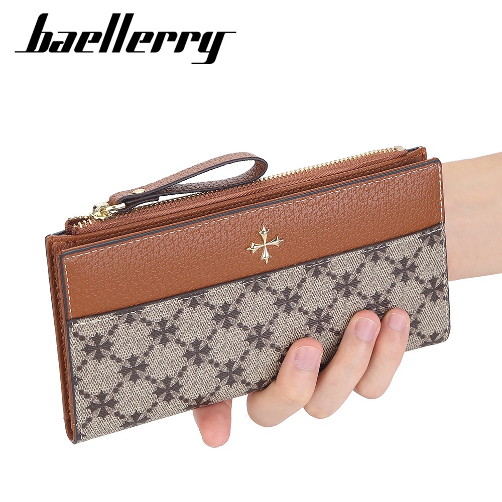 DOMPET PANJANG WANITA BAELLERRY ORIGINAL IMPORT KULIT PREMIUM COKLAT CHILOTA WA393B7 KOREA RESLETING SLOT KARTU UANG CEWEK MURAH KEKINIAN REMAJA BRANDED BATAM TALI PENDEK