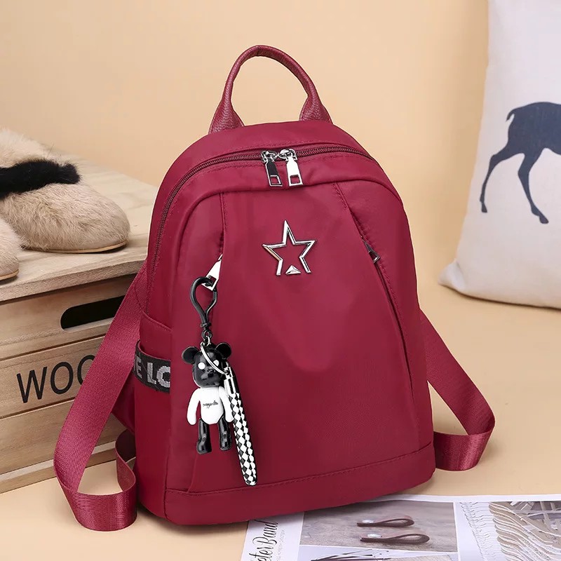 Tas Ransel Wanita Travel Bag Korea Hitam Merah Abu-abu - WTS-07 - Dunia_Tas123