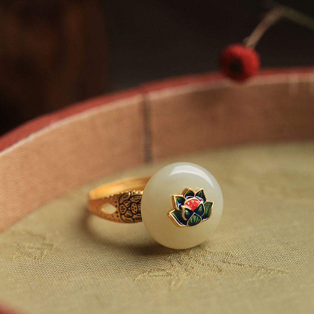 Cincin Gaya China vintage retro Untuk Gadis Elegan Lotus Terbuka Dapat Disesuaikan