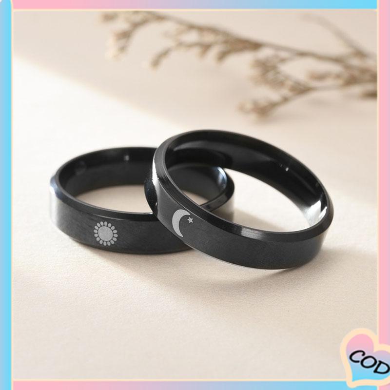 COD❤️ Simple Moon Sun Couple Trendy Wide Love Rings Hadiah Indah untuk Pacar Pacar di Hari Valentine-A.one