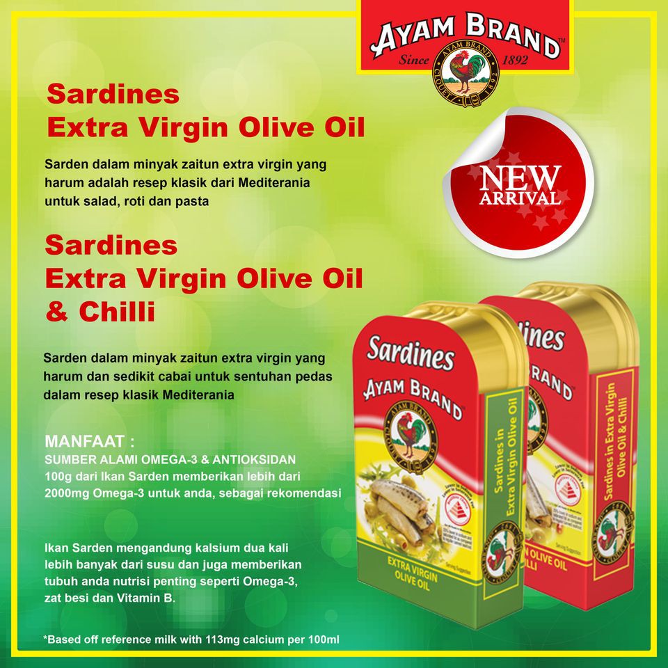 BEST SELLER AYAM BRAND SARDEN KALENG EXTRA VIRGIN OLIVE OIL 120GR