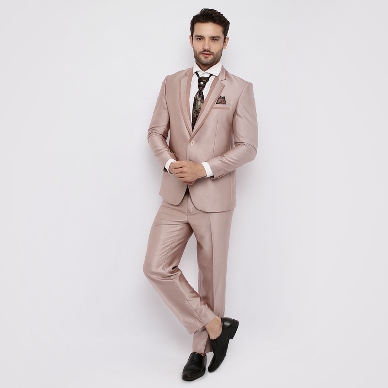 Jas Wedding semi WOOL Jas Pria Stelan Jas nikah dan Celana Blazer Jas Pengantin nikahan Jas Formal-Rosegold