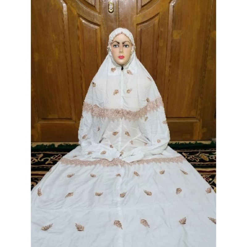 Mukena terusan rayon bordir Mukena terusan standar dewasa Mukena putih tulang