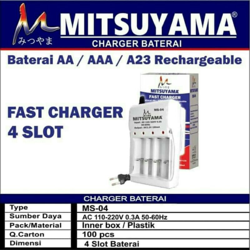Charger Baterai AA/AAA/A23 Fast Charger 4 Slot
