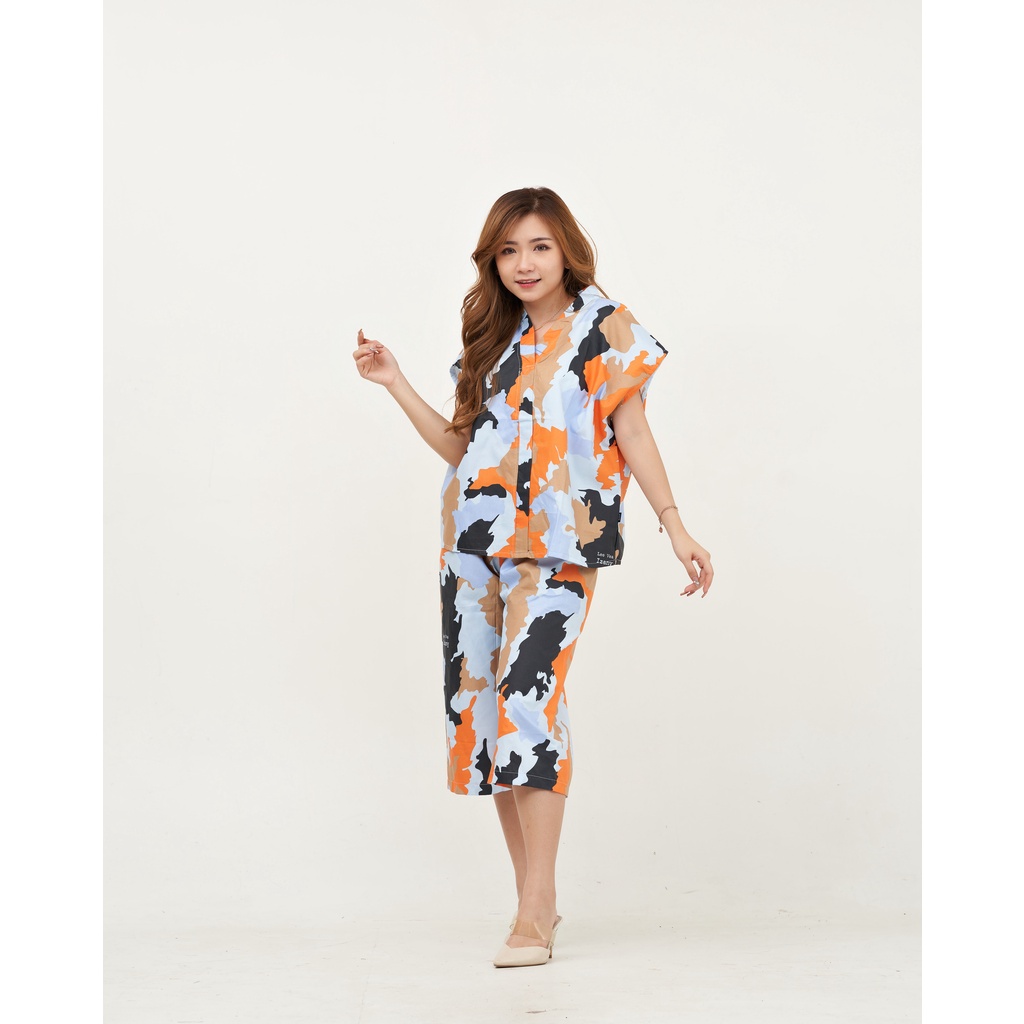 IZANY Piyama Dewasa Kimono Kulot / SET Kimono Kulot V Banyak Motif-TIE DYE ASEAN BLUE