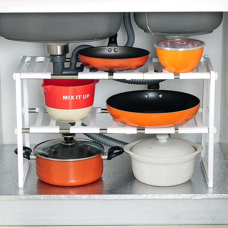 Rak Sepatu Panci Dapur Multifungsi Serbaguna Lemari 2 Susun Kitchen Tempat Bumbu Panjangin Flexible organizer