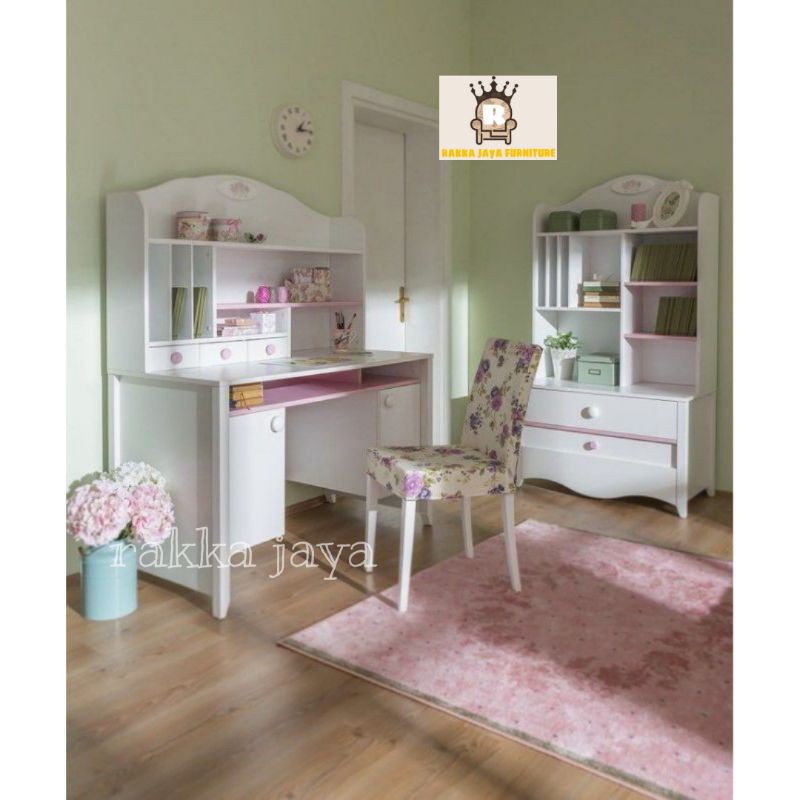 SET MEJA BELAJAR ANAK DUCO MINIMALIS/MEJA KERJA REMAJA PINK ELEGAN