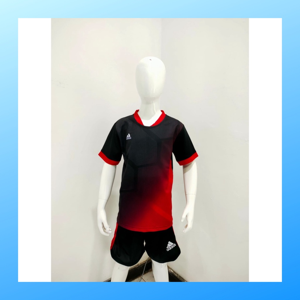 Kaos futsal anak laki-laki jersey sepak bola baju celana setelan jersy perempuan stelan t-shirt outfit seragam kostum olahraga casual suit pakaian jarsey oblong apparel sports jersi soccer ST.AD166 merah