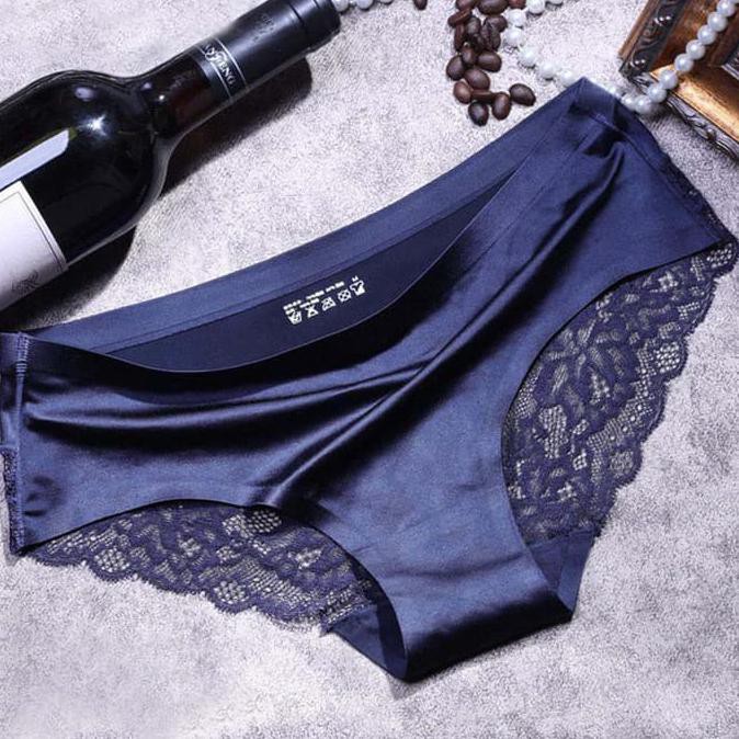 Seamless Underwear With Lace / Celana Dalam Seamless Murah Motif Lace - Navy, XL