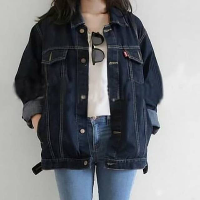 jaket jeans oversize wanita jacket levis jaket gombrang longgar warna blueblack jacket cewek cwe can