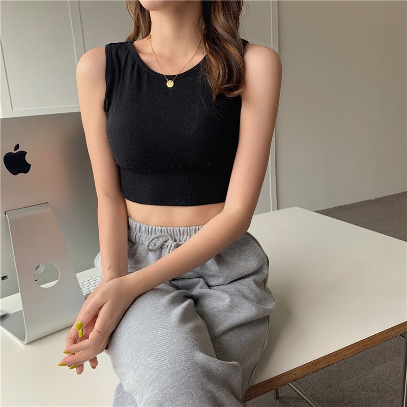 Gobra ♕ PW113 Pakaian Tanktop Fashion Wanita Korea Push Up Tanpa Kawat Kasual Seksi Import Jakarta-HITAM