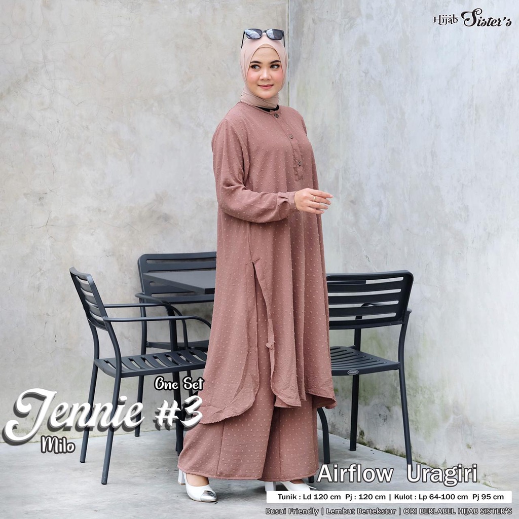 Hijab Sisters Jennie Set Jumbo / Setelan Celana Wanita Fashion Muslim Tunik / One Set Crinkle Airflow LD 120-Milo