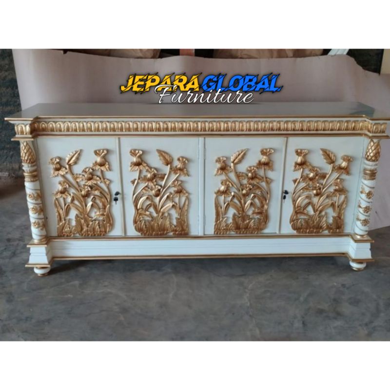 Bufet Ukir Duco Taman white gold ( bufet Jati,bufet ukir murah,bufet TV,meja tv jati ukir )