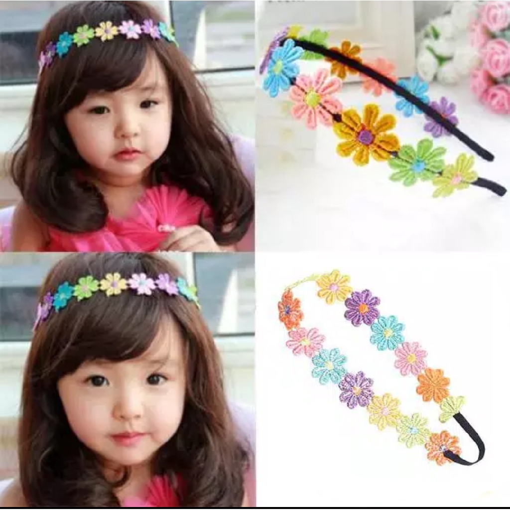 Bando anak style korea hair aksesoris bunga warna warni 496