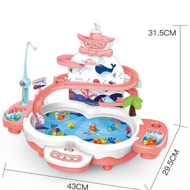 [semuajual] MAINAN PANCINGAN 3 in 1 PANCINGAN IKAN MAGNET SELUNCURAN DOLPHIN DAN MINI PIANO TERBARU-Dolphin Peach